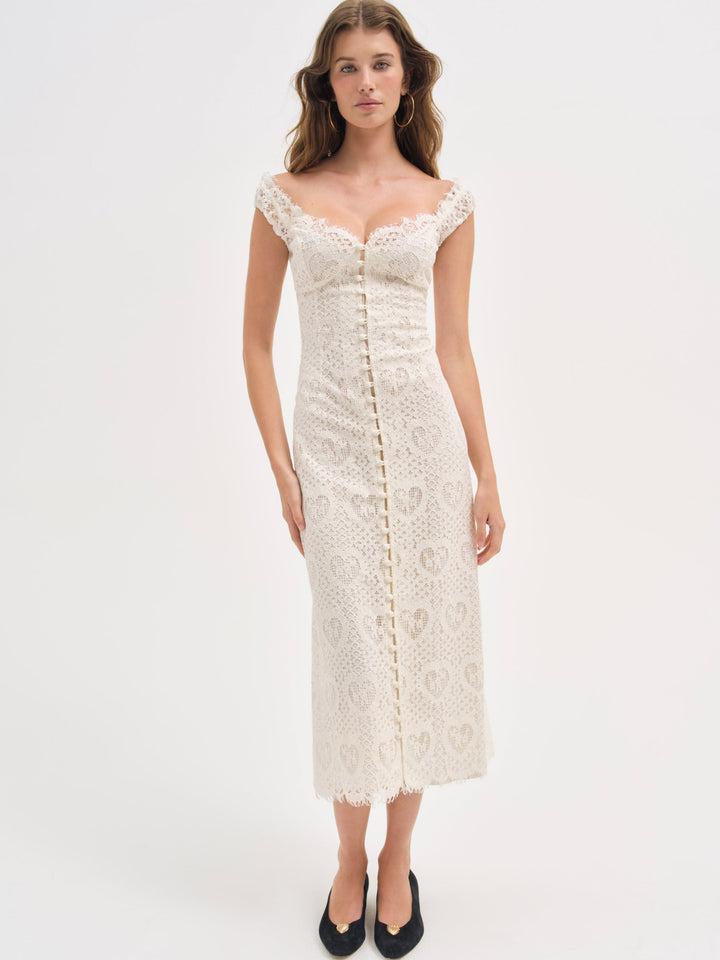 Doily Lace Midi Dress — Ivory Product Image