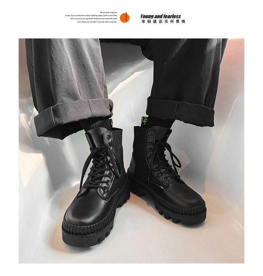 Plain Lace-Up Platform Short Boots Product Image