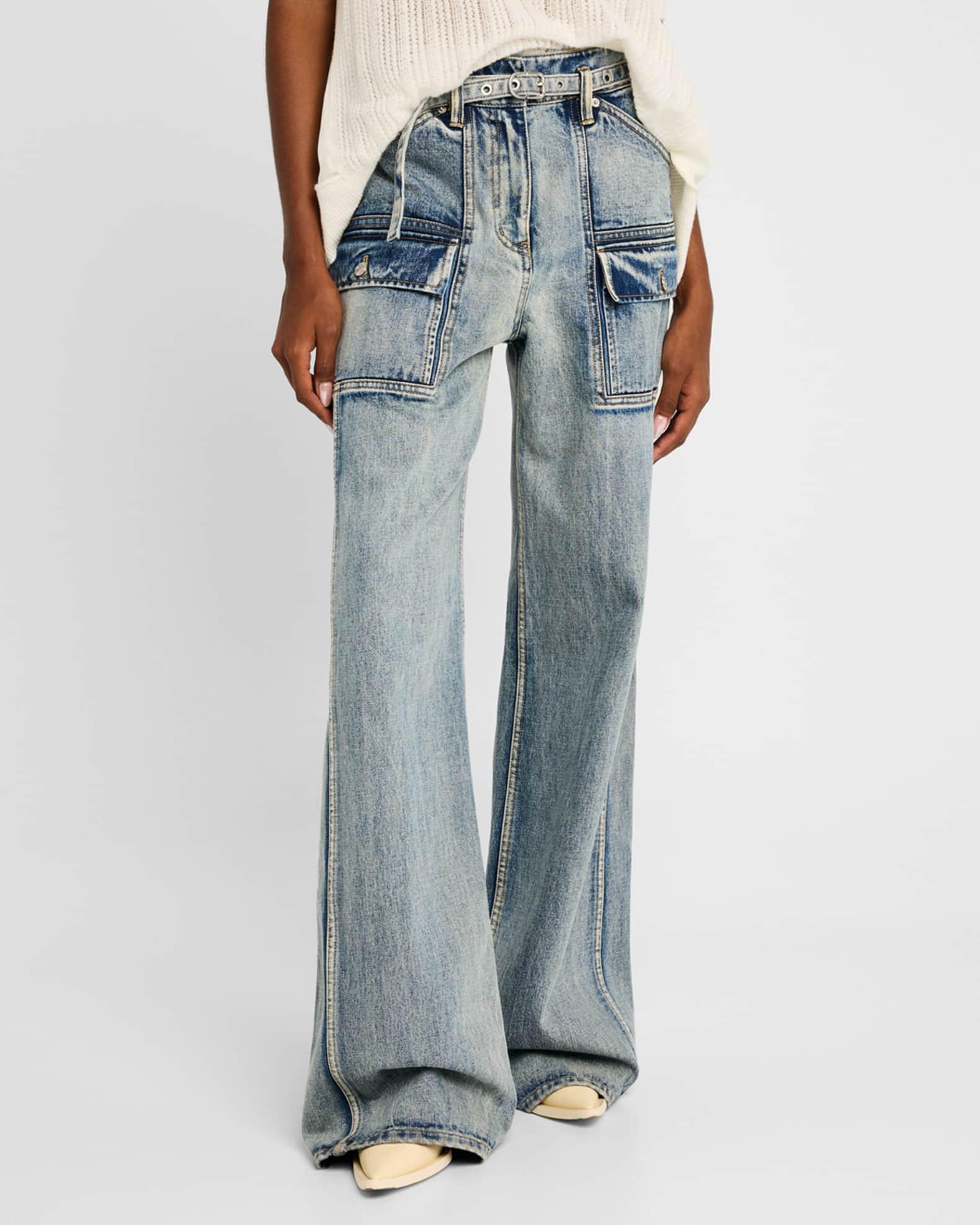 Belted Wide-Leg Cargo Jeans  Product Image