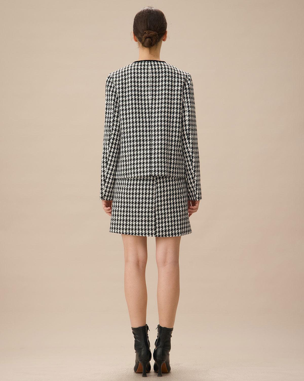 Black High-waisted Straight Tweed Skirt Product Image