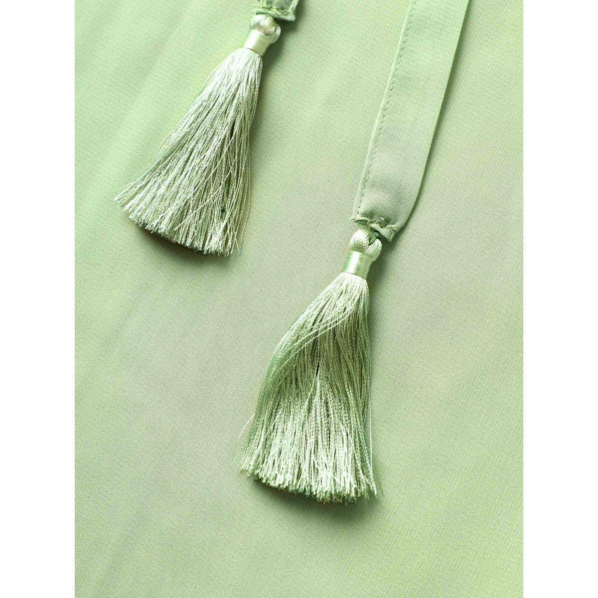 Plus Size Solid Ruffles Tie Knot Tassel Trim Mesh Dress Palemauve Women Resort Tie knot Non Sleeveless Curvy BloomChic 10/M Product Image