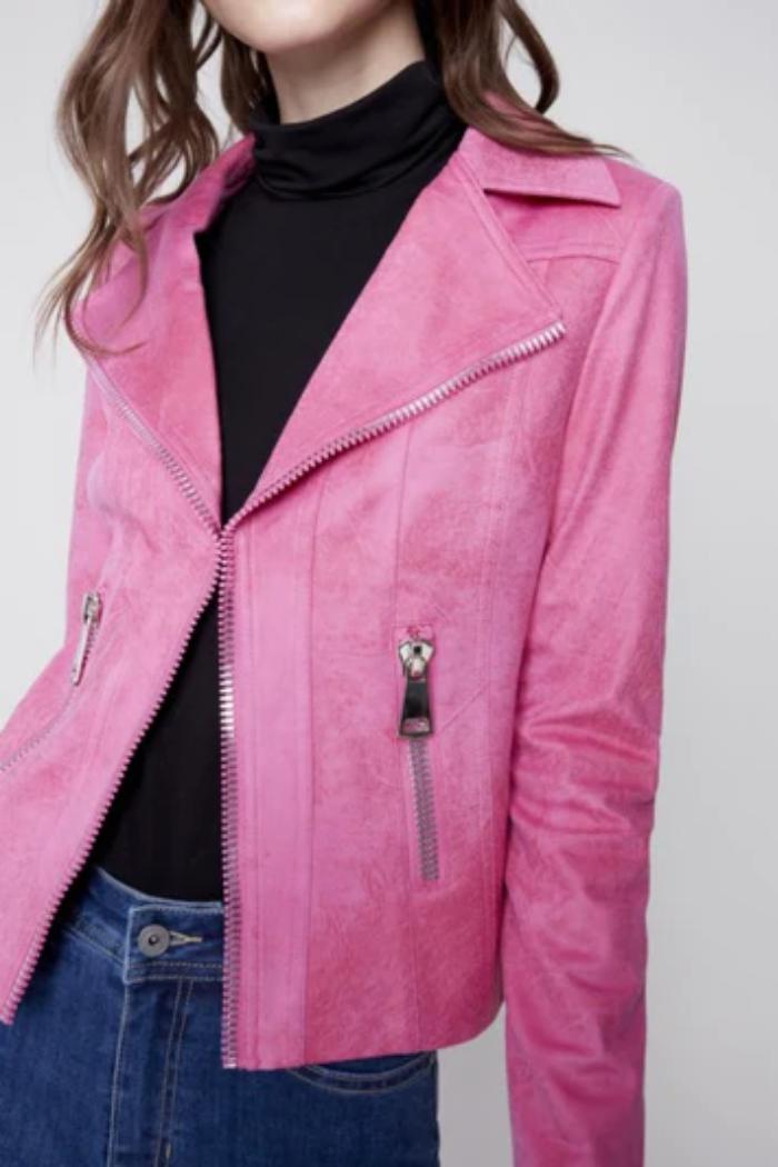 Vintage Faux Leather Perfecto Jacket Orchid Product Image