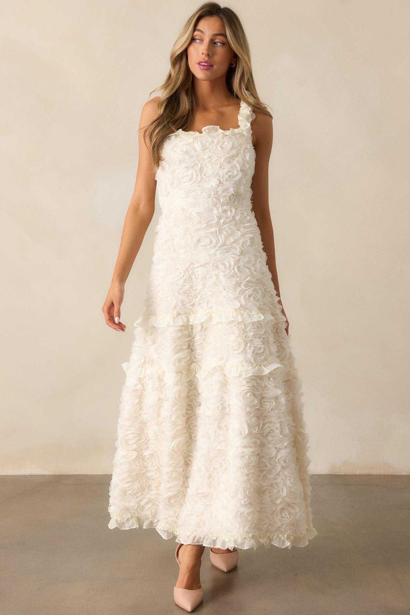 Something Good Ivory Floral Applique Maxi Dress Product Image