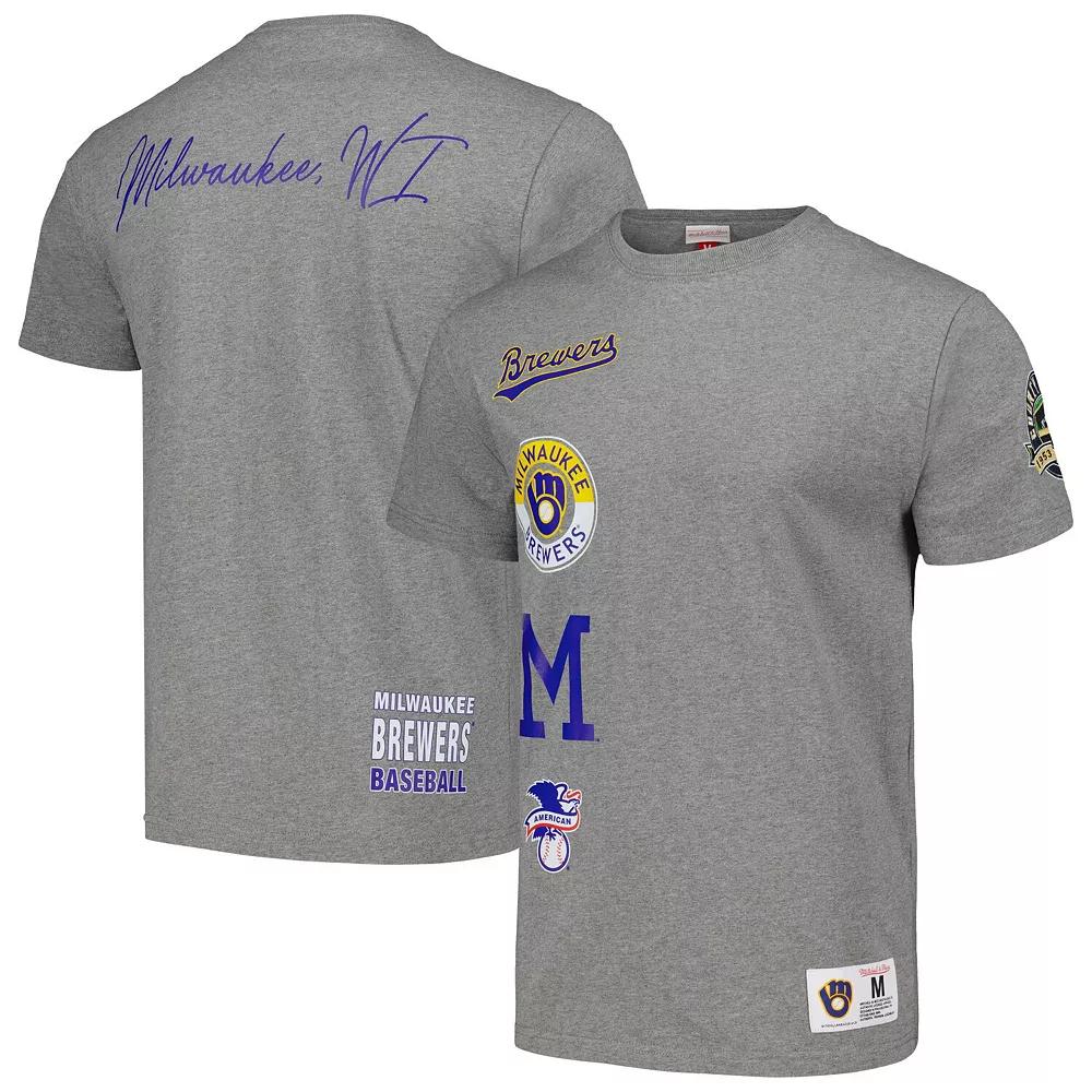 Men's Mitchell & Ness Heather Gray Milwaukee Brewers Cooperstown Collection City Collection T-Shirt, Size: Small, Grey Product Image