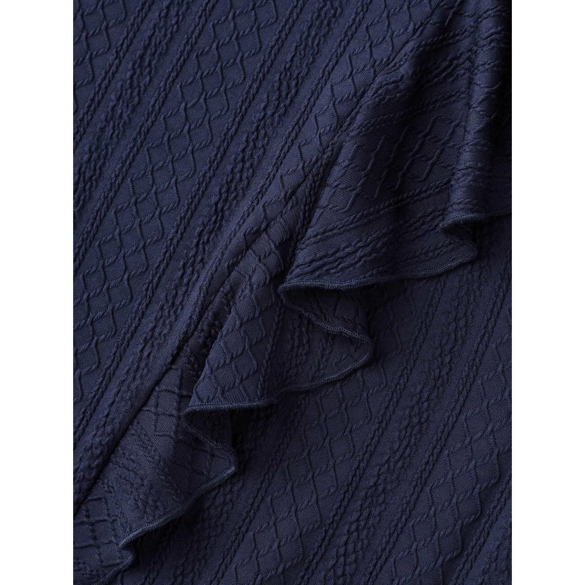 Plus Size Plain Crew Neck Ruffle Trim Plisse Dress Midnight Women Casual Texture Knit Dresses Bloomchic 18-20/2X Product Image