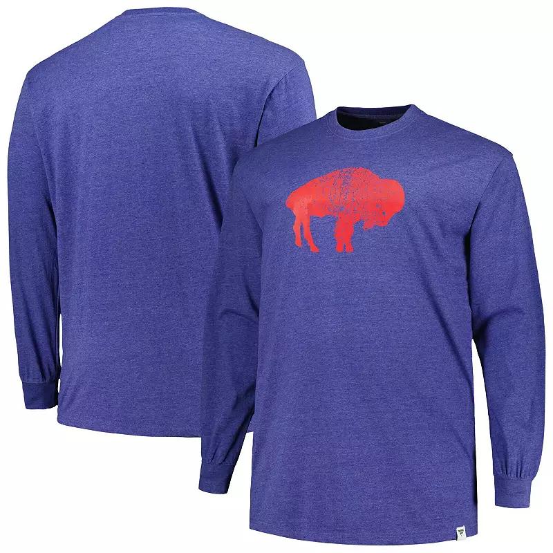 Men's  Heather Royal Buffalo Bills Big & Tall Throwback Long Sleeve T-Shirt, Size: 3XB, Blue Product Image