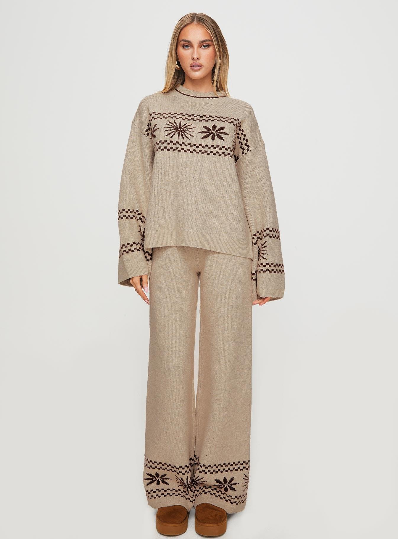 Anok Graphic Sweater Cream / Brown Product Image