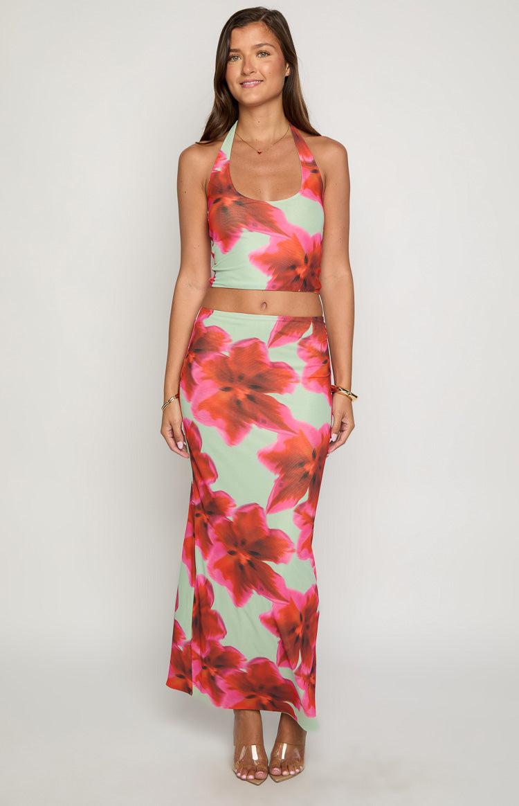 Elsa Green Floral Halter Top Product Image