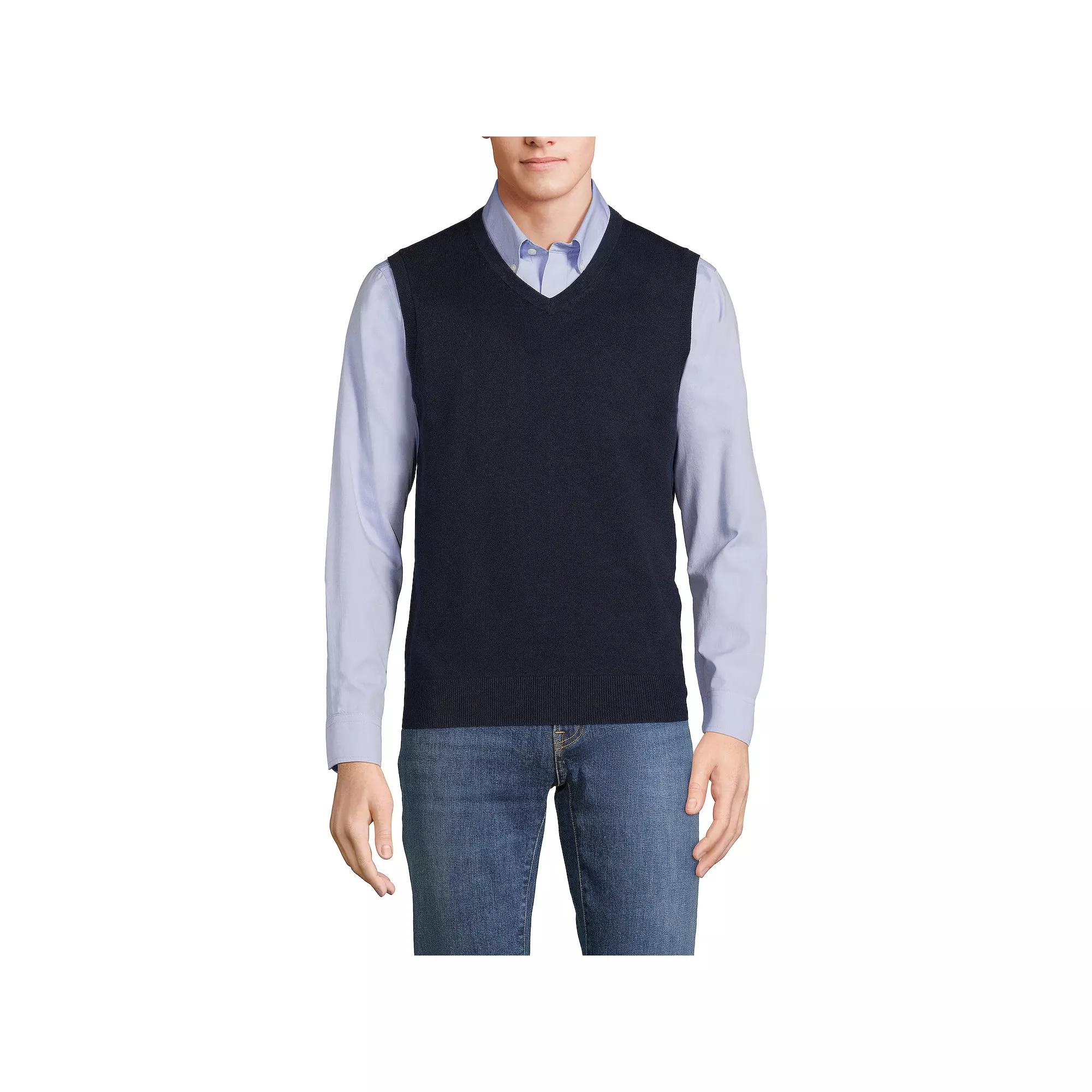 Men's Lands' End Fine Gauge Cotton Sweater Vest,  Product Image