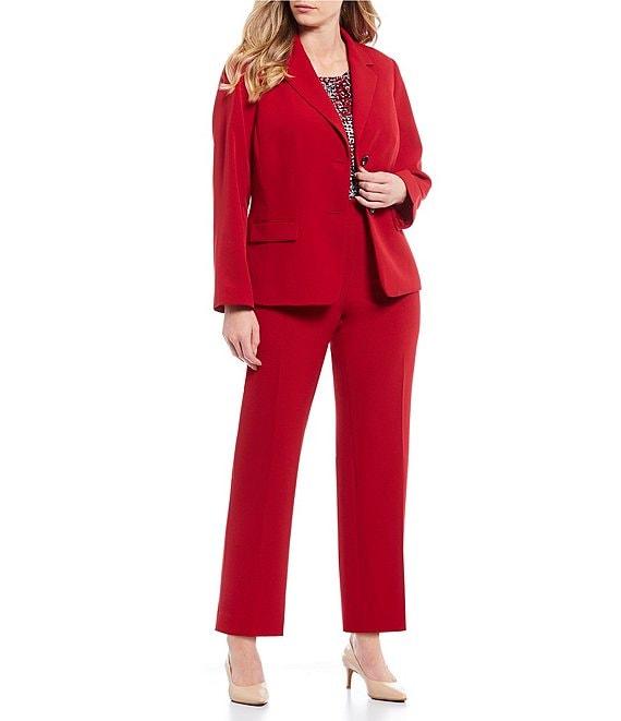 Kasper Plus Size Solid Crepe Slim Straight Ankle Pants Product Image