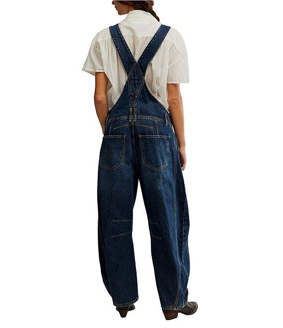 Free People We The Free Good Luck Denim Square Neck Barrel Leg Overalls Product Image