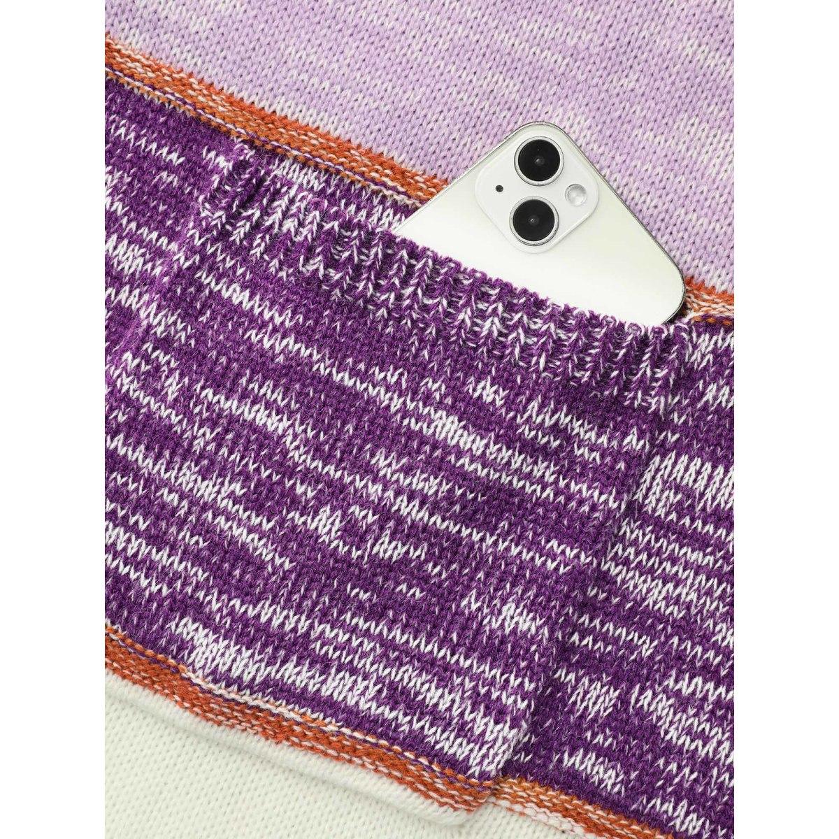 Plus Size Color Block Textured Open-Front Cardigan Deeppurple Women Casual Loose Long Sleeve Everyday Cardigans BloomChic 14-16/1X Product Image