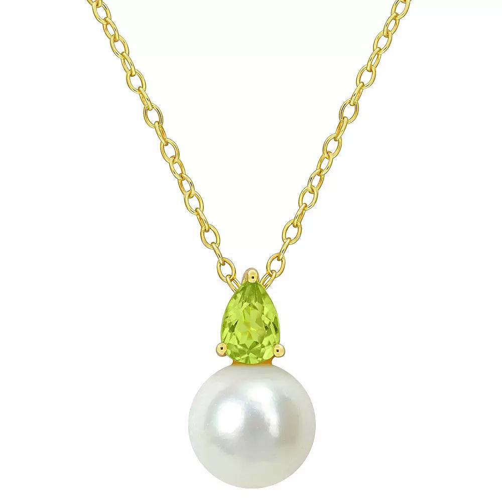 Stella Grace 18k Gold Over Silver Peridot & Freshwater Cultured Pearl Drop Pendant Necklace, Women's,  Product Image