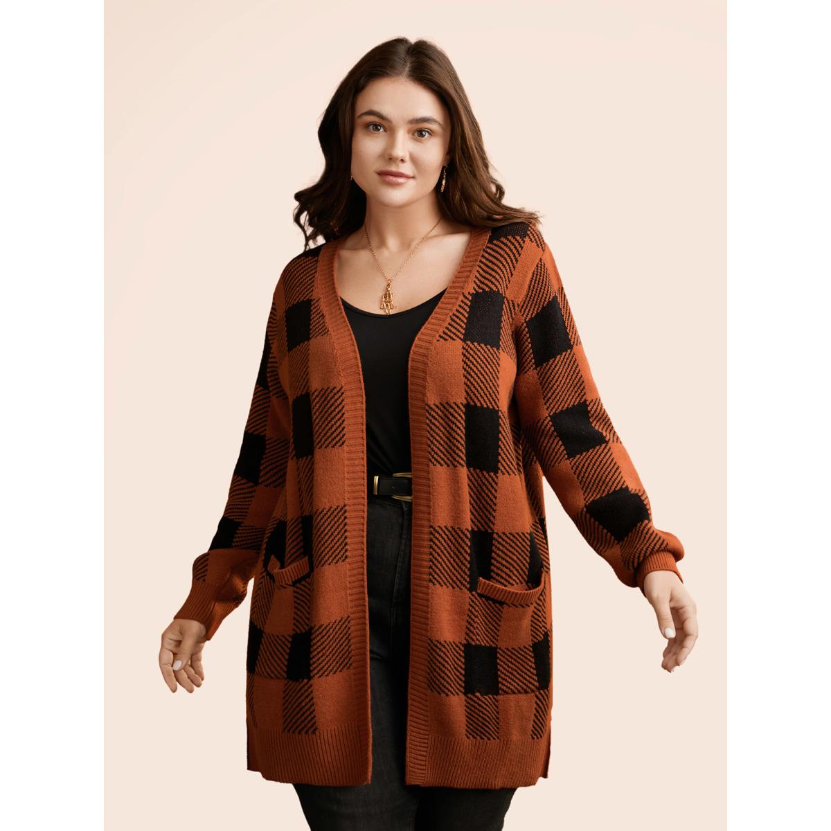 Plus Size Supersoft Essentials Plaid Open Cardigan Rust Women Leisure Loose Long Sleeve Casual Cardigans BloomChic 18-20/2X Product Image