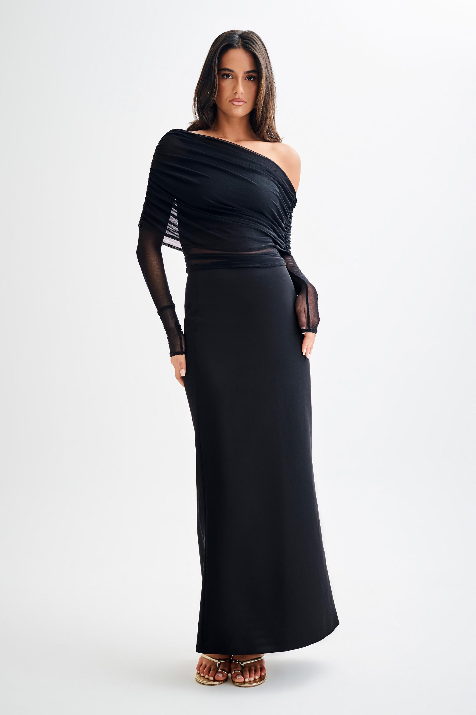 Everly Sheer Mesh Off Shoulder Top - Black Product Image