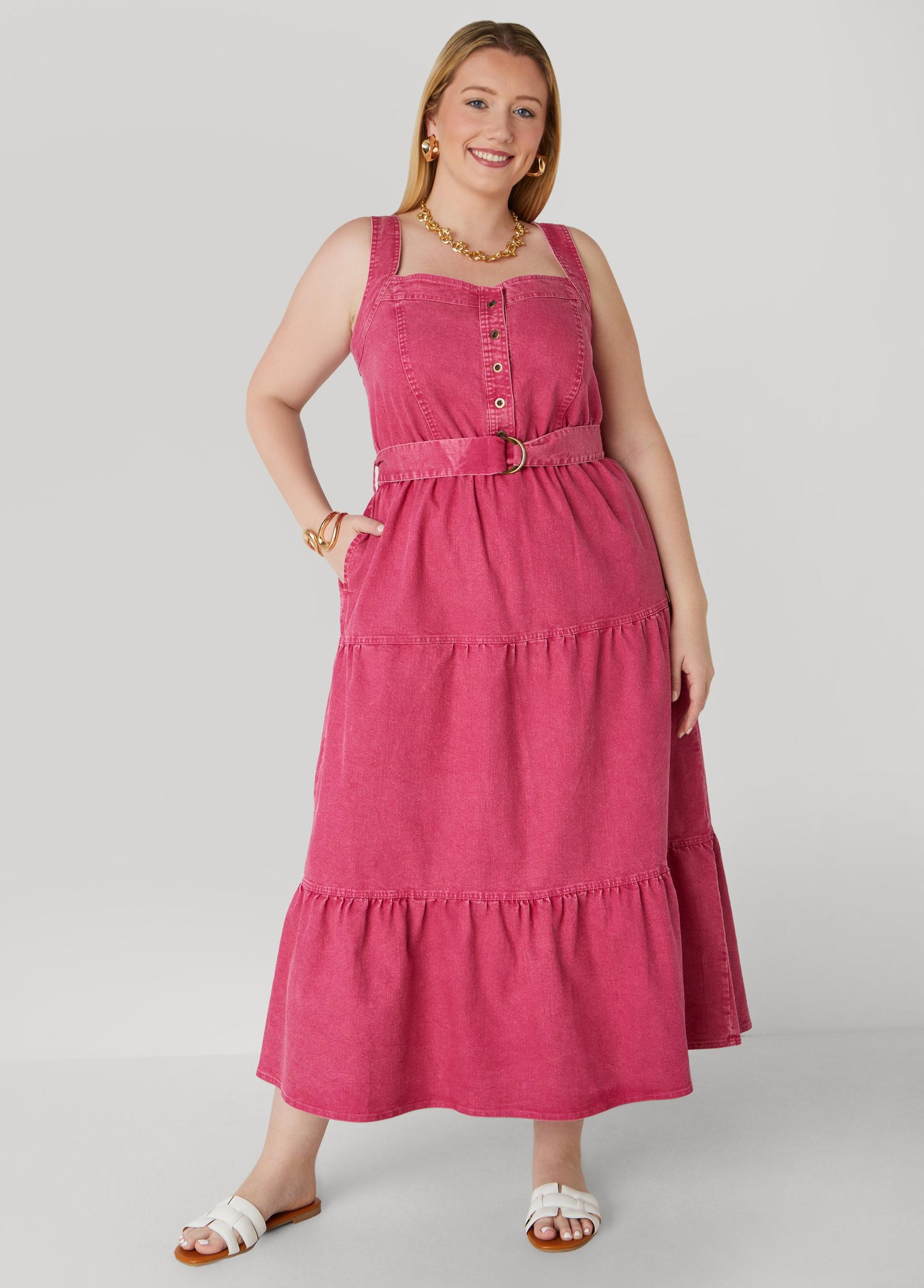 Plus Size Flounced Maxi Denim Dress Ashley Stewart Product Image