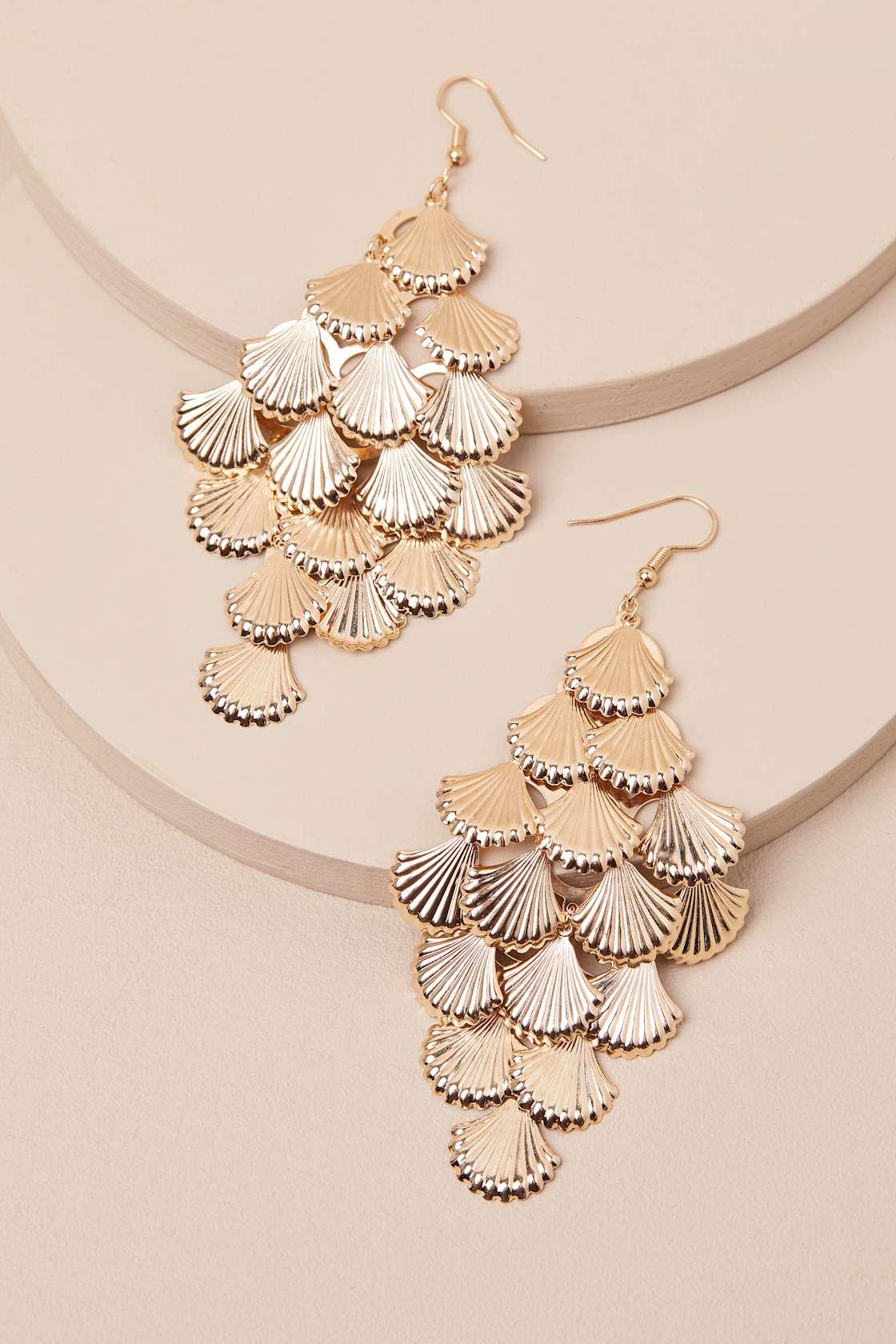 Mayim Gold Seashell Statement Earrings Product Image