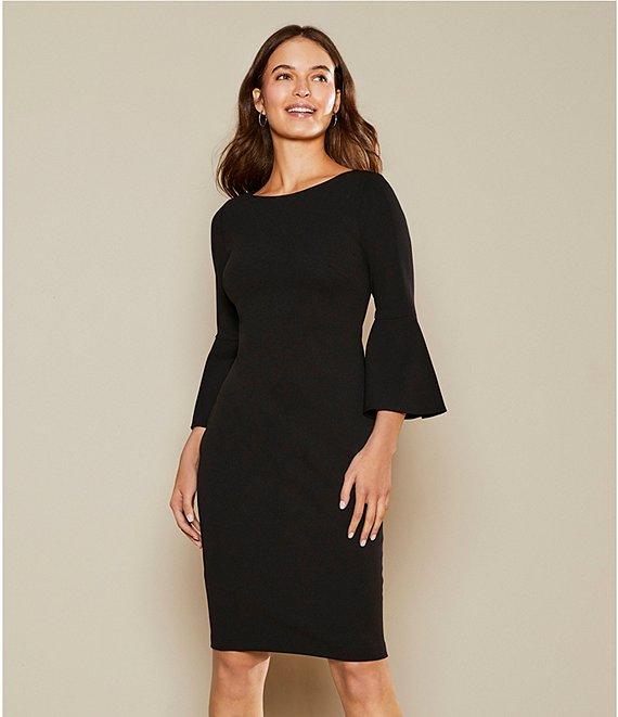 Calvin Klein 3/4 Bell Sleeve Boat Neck Sheath Dress Product Image
