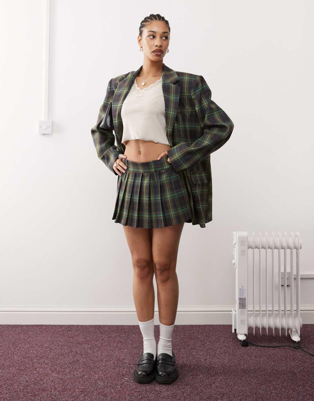 COLLUSION tailored mini skirt in green check Product Image