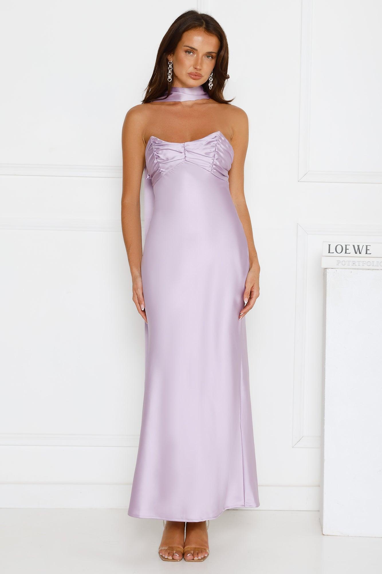 Be Noticed Strapless Satin Maxi Dress Lilac Product Image