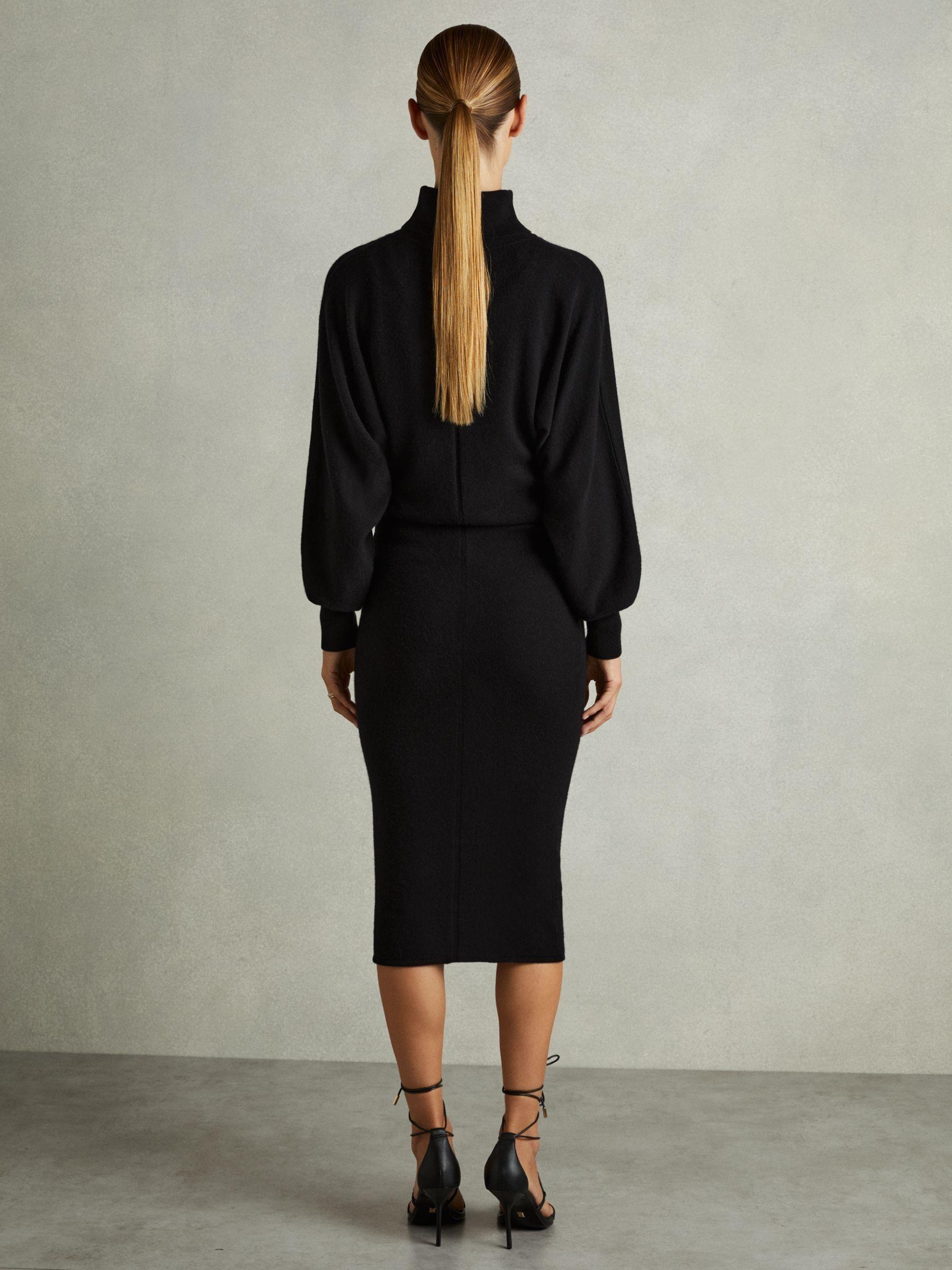 Roll-Neck Knitted Midi Dress With Cashmere in Black Product Image