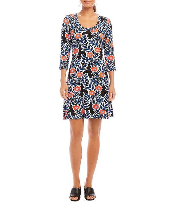 Karen Kane Poppy Print Scoop Neck 3/4 Sleeve A-Line Dress Product Image