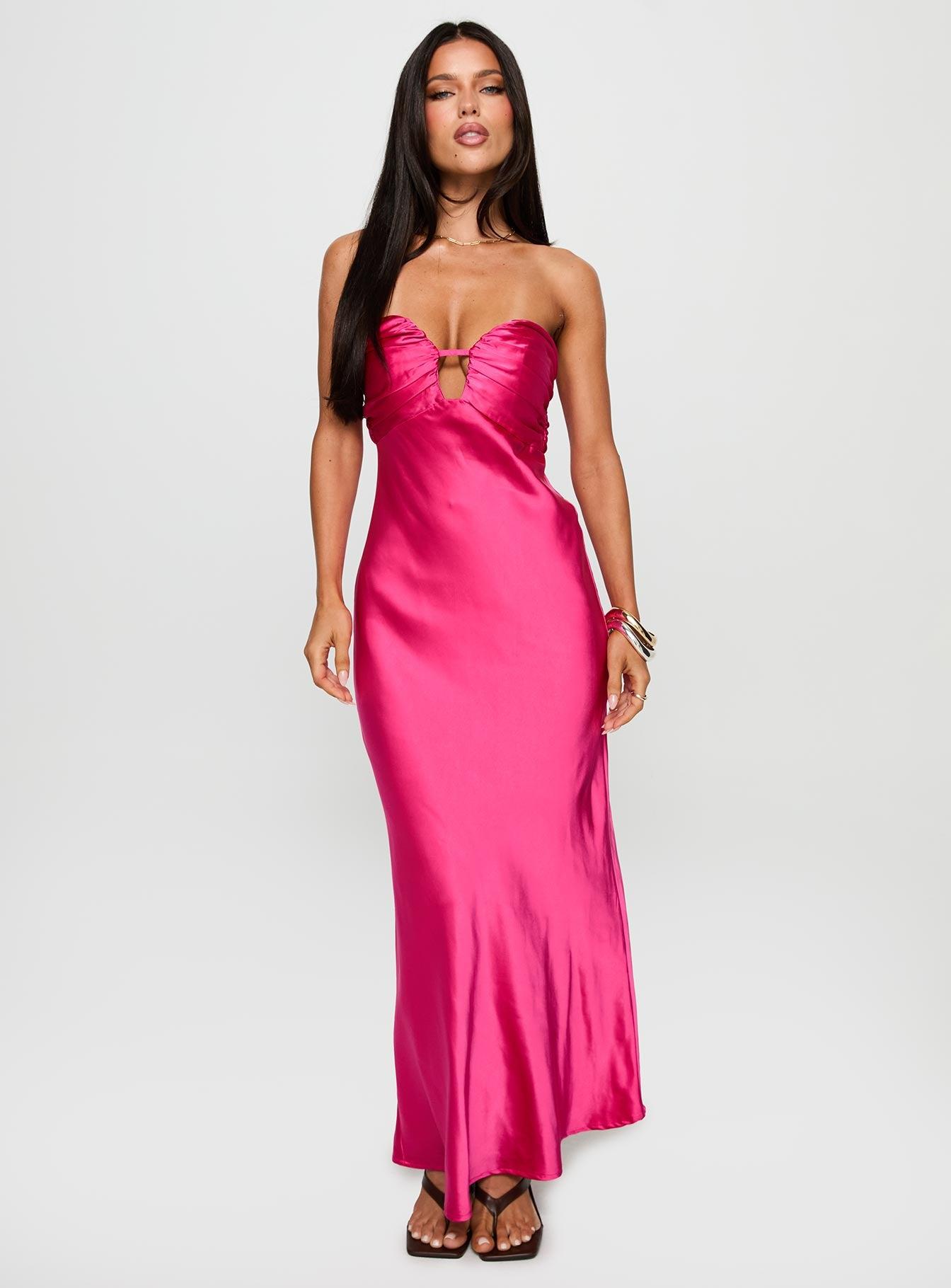 Cyprian Strapless Maxi Dress Hot Pink Product Image
