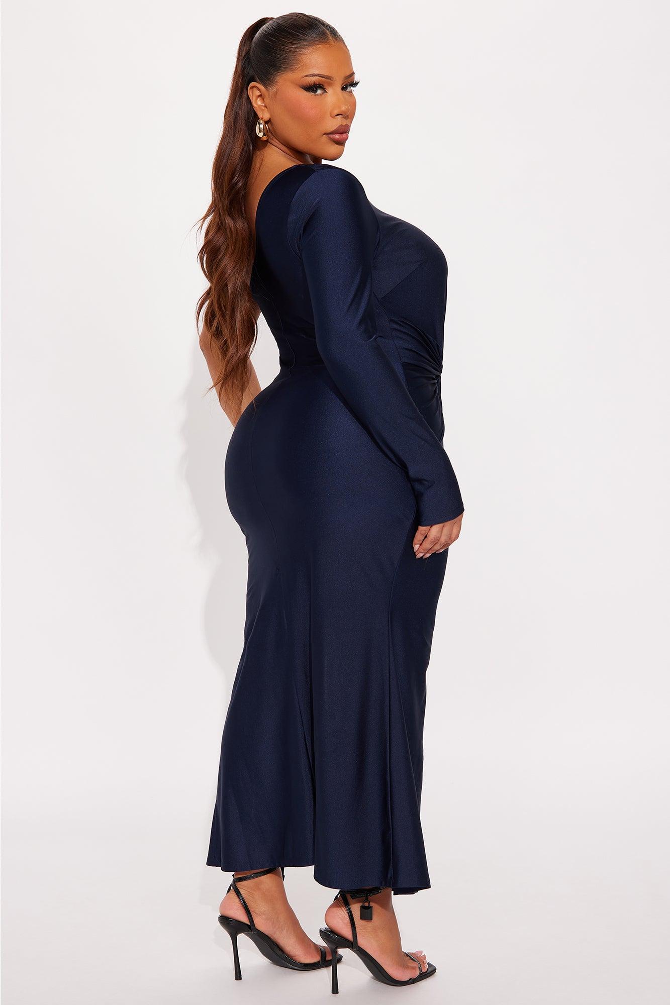 Glossy Babe Midi Dress - Navy Female Product Image