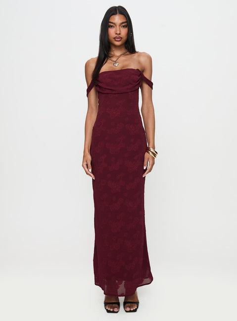 Azura Off The Shoulder Maxi Dress Burgundy Product Image