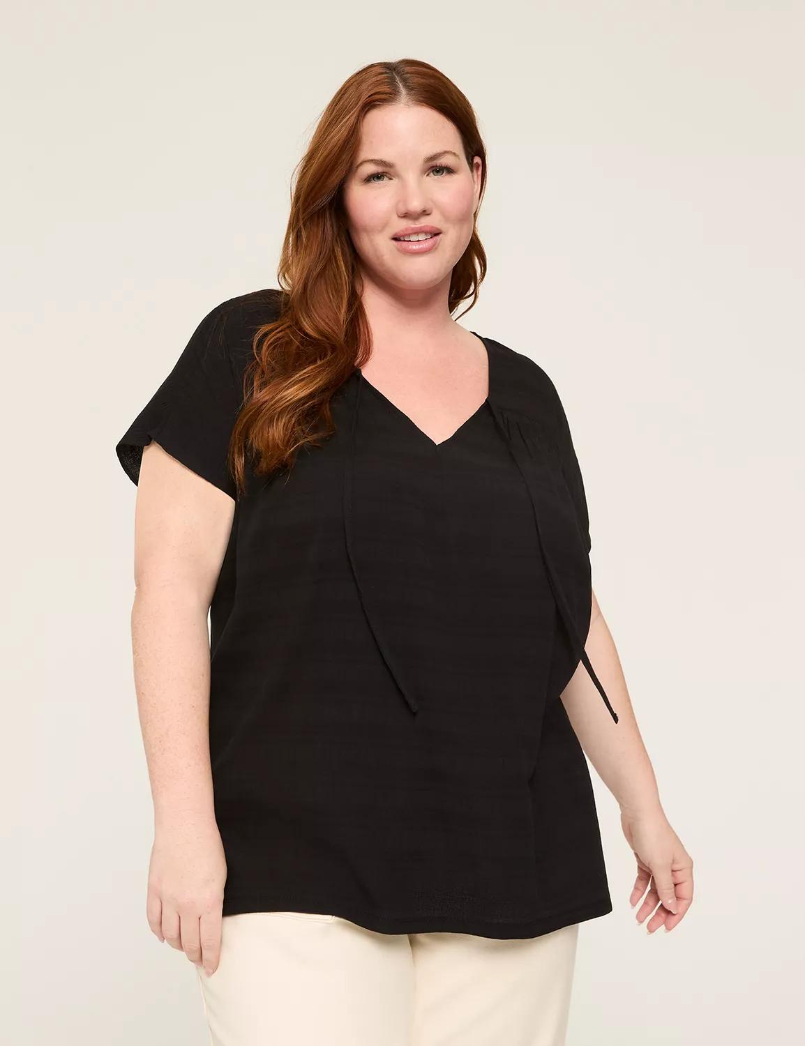 Swing Tie V-Neck Knit & Woven Top Product Image