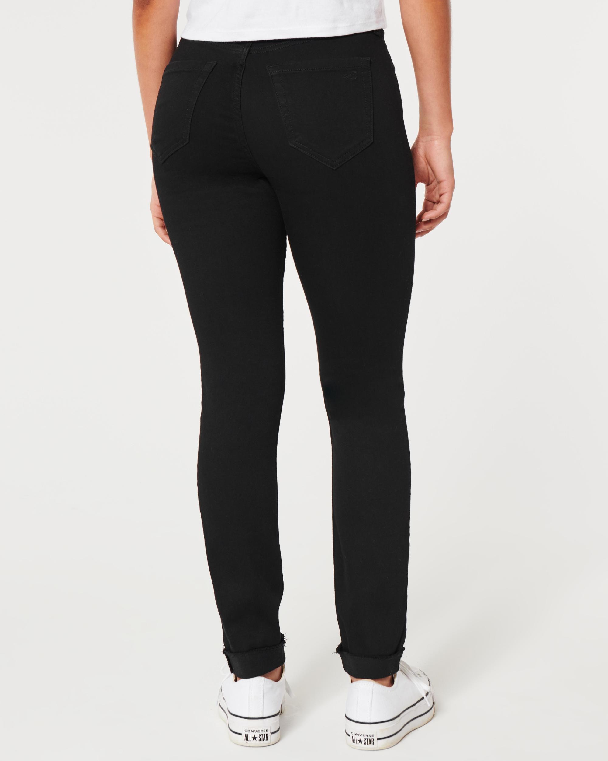 High-Rise Ripped Black Jean Leggings Product Image
