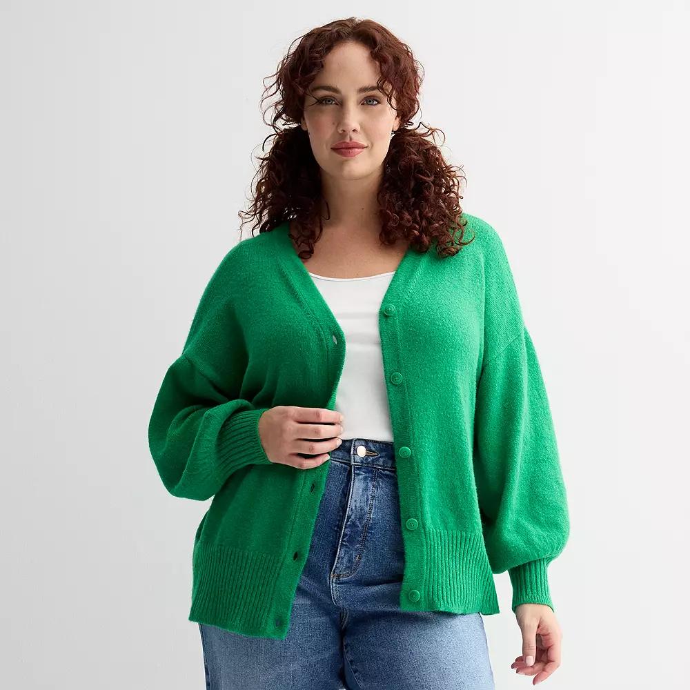 Plus Size Sonoma Goods For Life® Button-Front Cardigan, Women's, Size: 1XL, Green Flare Product Image