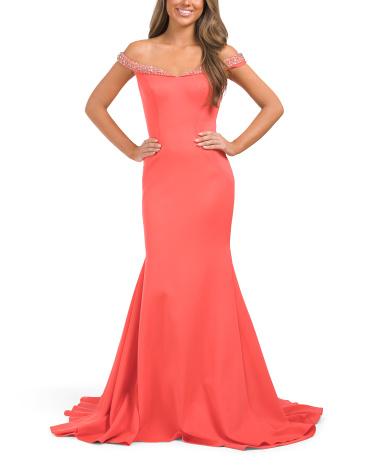 Off The Shoulder Beaded Mermaid Gown for Women | Nylon Product Image