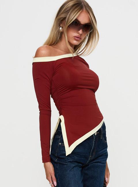 Fake Smile Long Sleeve Top Burgundy / Cream Product Image