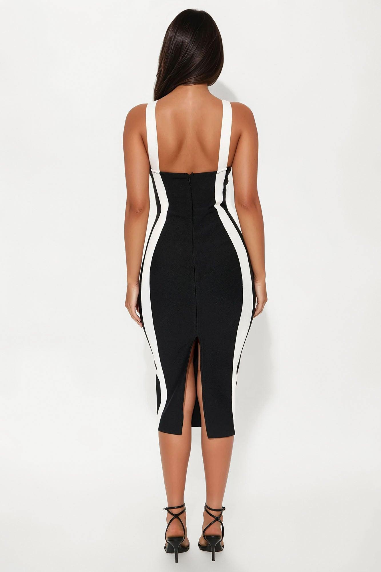 Boss Moves Bandage Midi Dress - Black/White Female Product Image