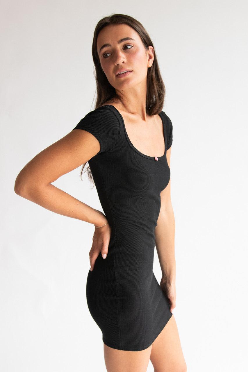 Square Neck Rose Bud Ribbed Mini Dress Product Image