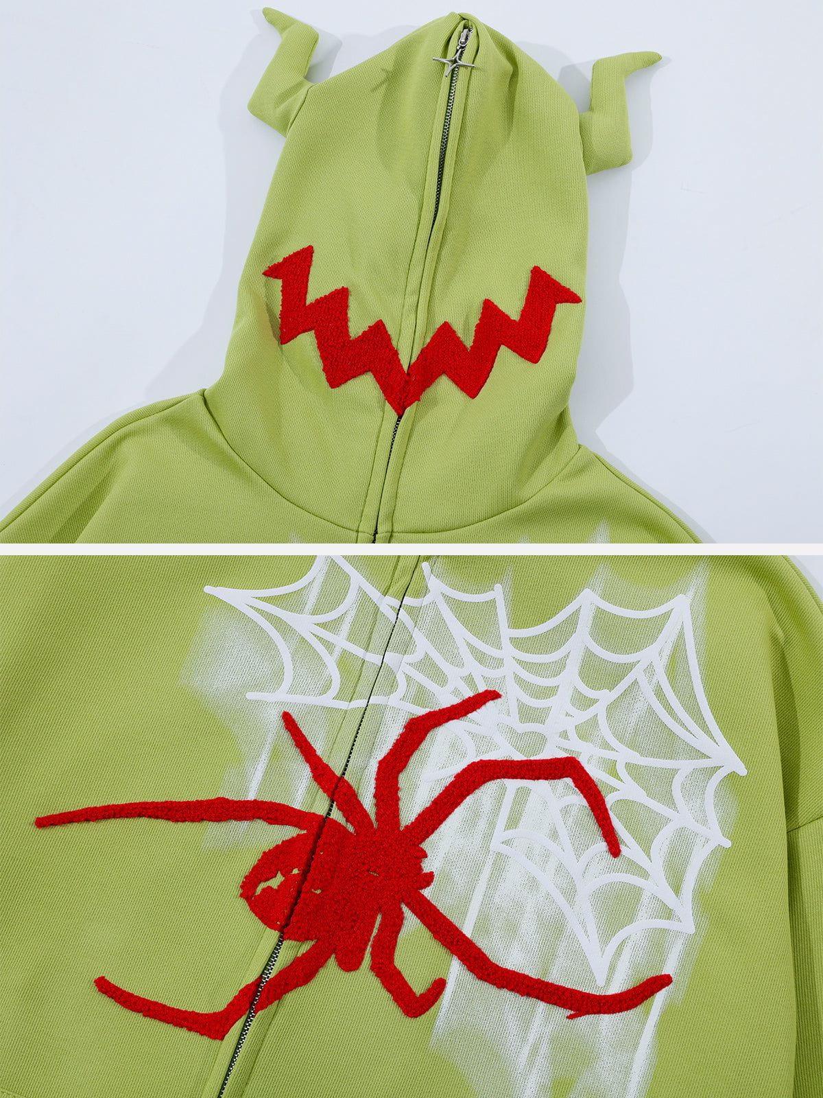 Aelfric Eden Horn Design Flocking Spider Zip Up Hoodie Product Image