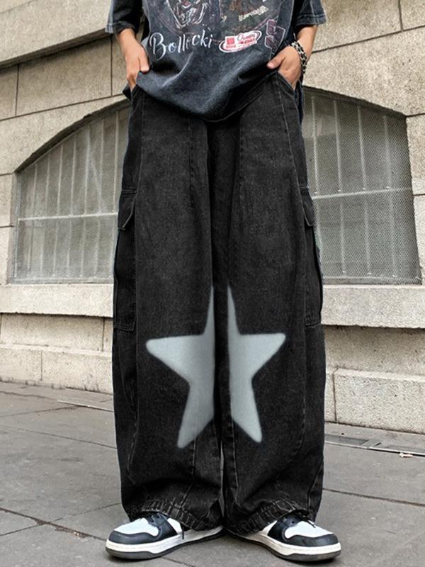 Men's Star Print Big Pocket Cargo Jeans Product Image