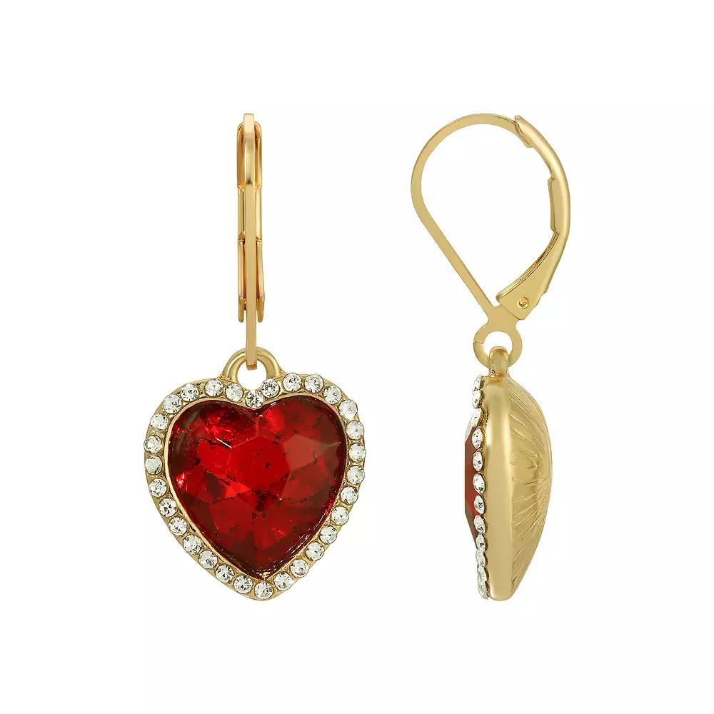 1928 Crystal Heart Leverback Drop Earrings, Women's, Red Product Image