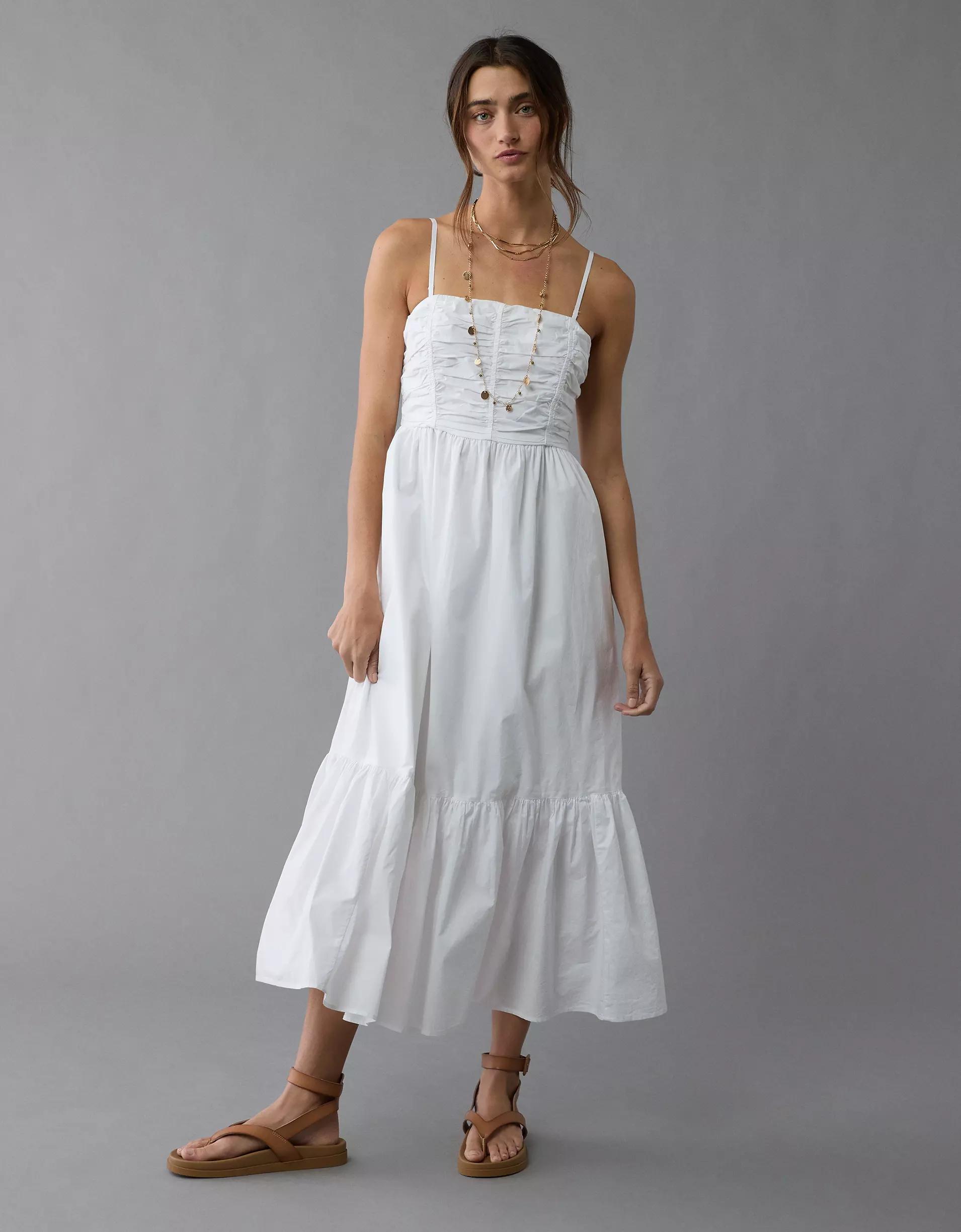 AE Ruched Bodice Strapless Midi Dress Product Image