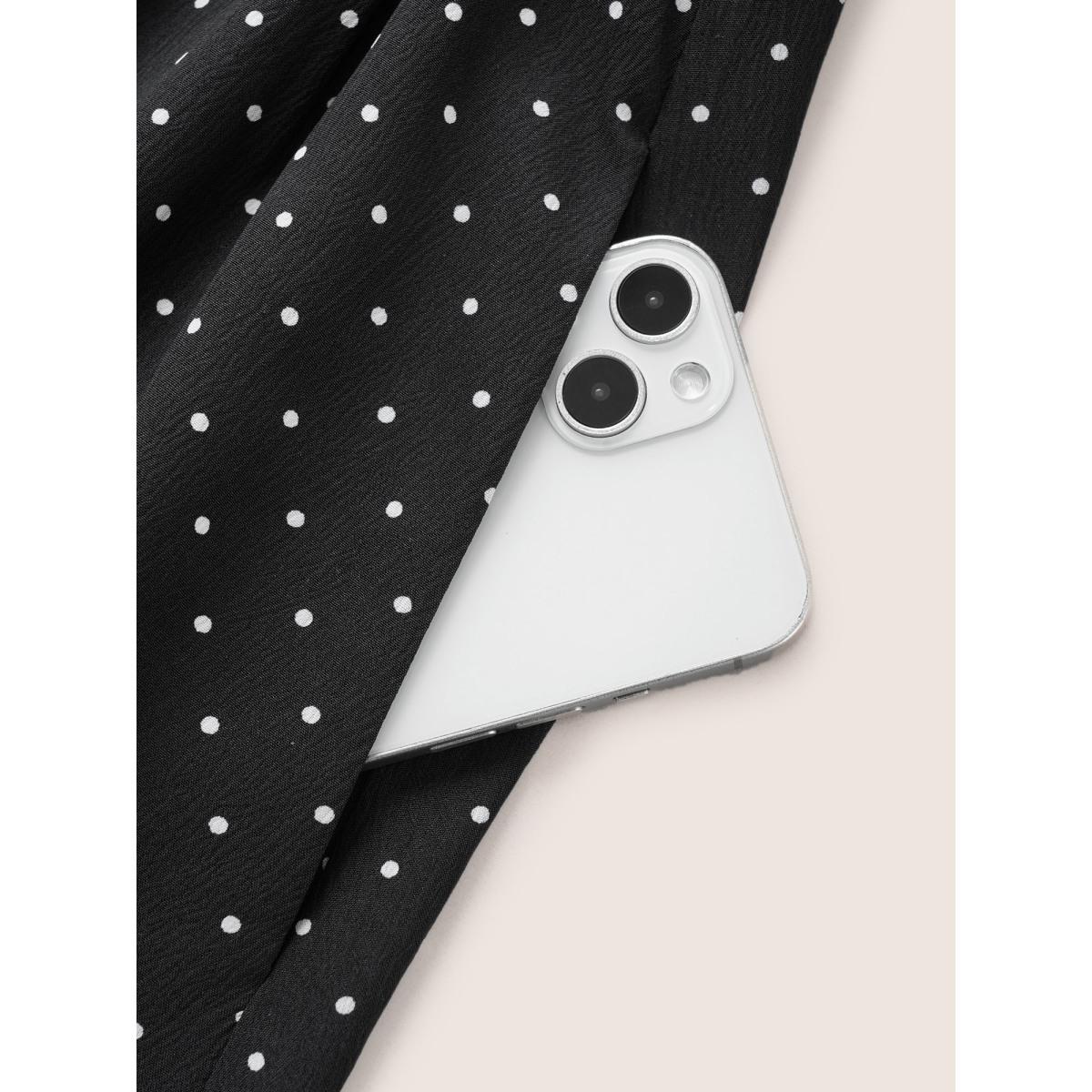 Plus Size Polka Dot Patchwork Belted Square Neck Dress Black Women At the Office Non Square Neck Elbow-length sleeve Curvy Midi Dress BloomChic 14-16/1X Product Image