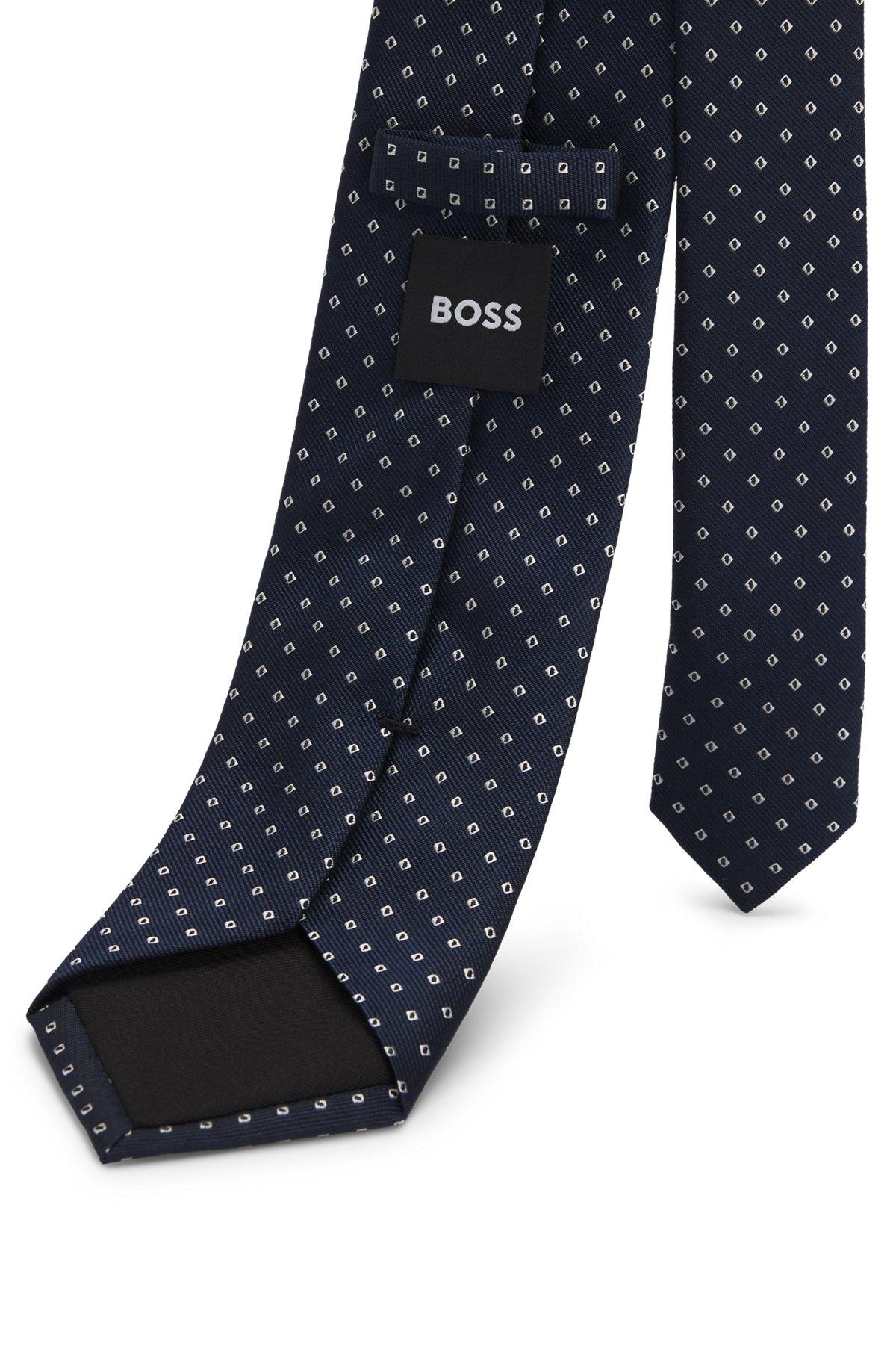 BOSS - Silk-blend tie with jacquard-woven pattern - Dark Blue Product Image
