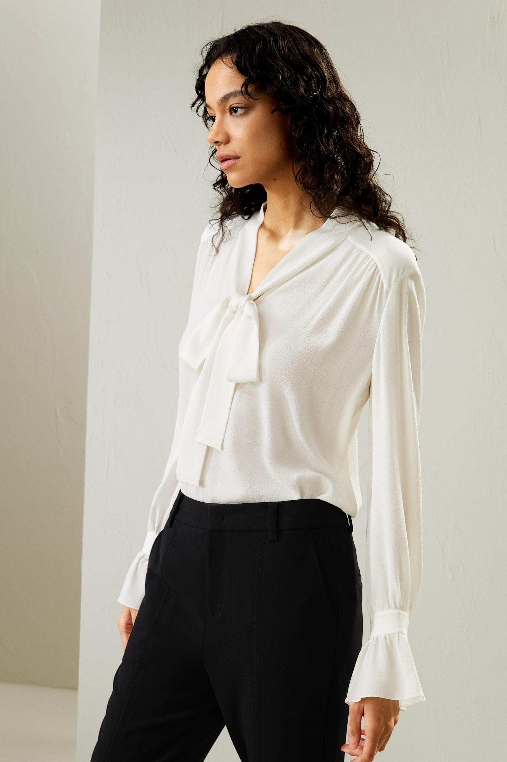 LILYSILK Womens Silk Shirt Long Sleeve Blue 100% Grade 6A Silk Lightweight Ribbon Tops XXS Product Image