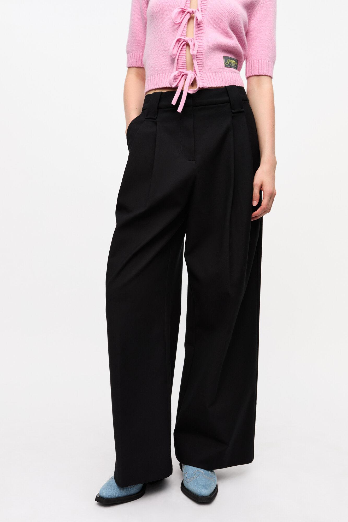 Black Heavy Cotton Tailoring Mid Waist Pants Product Image