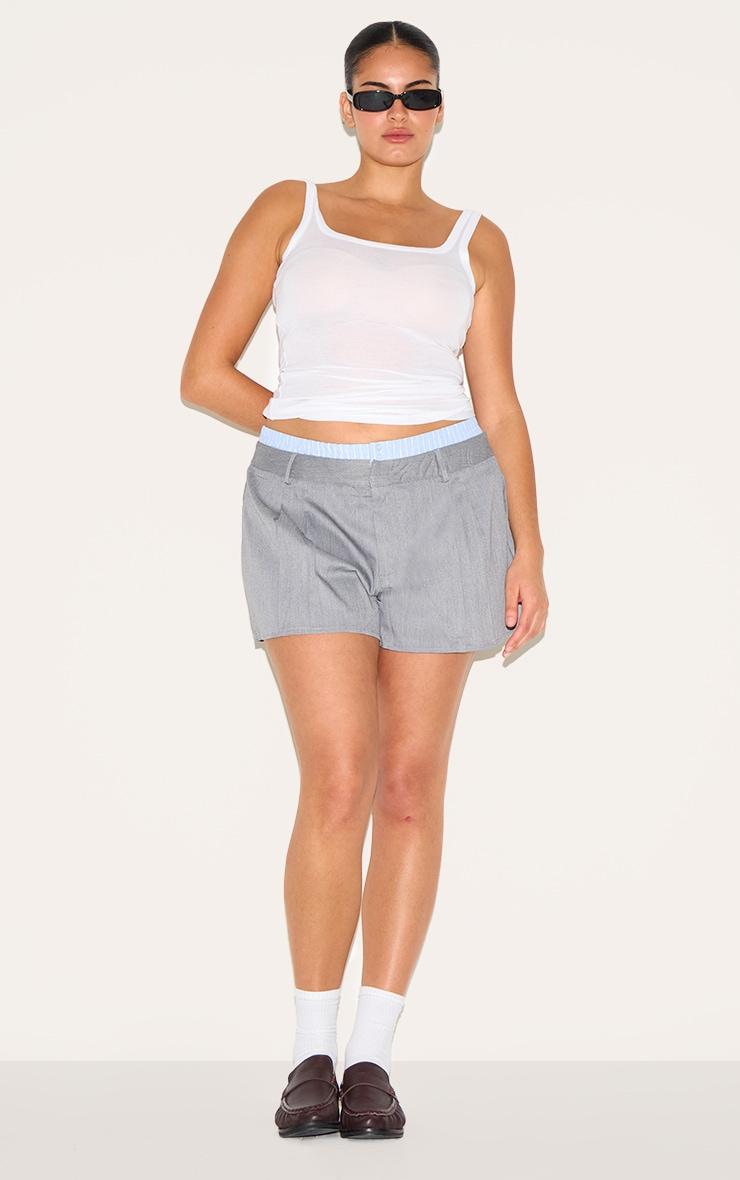 Plus Grey Woven Stripe Contrast Tailored Shorts Product Image