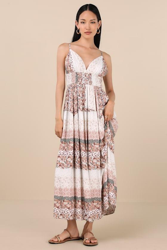 Aralline Ivory Boho Floral Sleeveless Maxi Dress Product Image