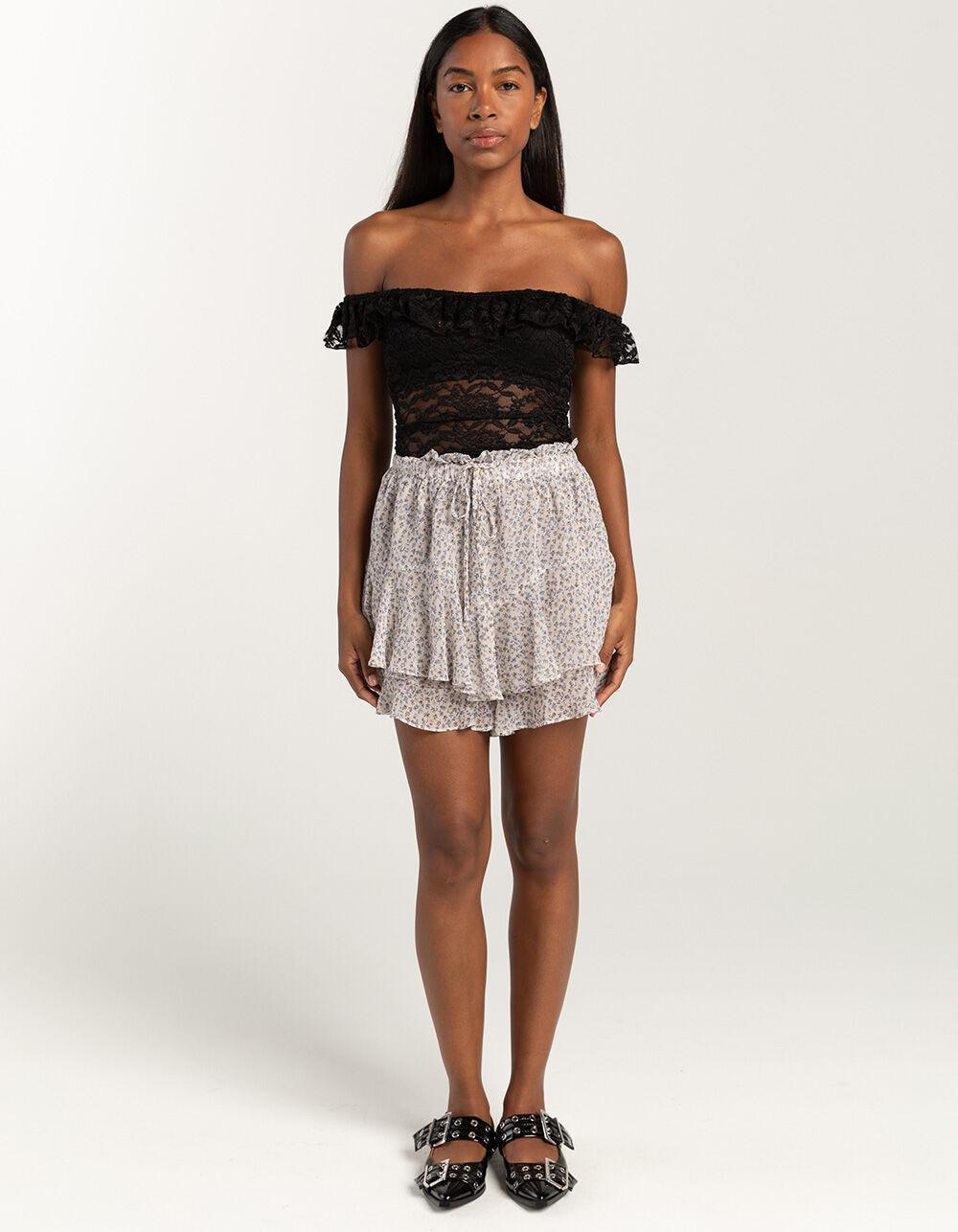 WEST OF MELROSE Lace Ruffle Womens Top - BLACK Product Image