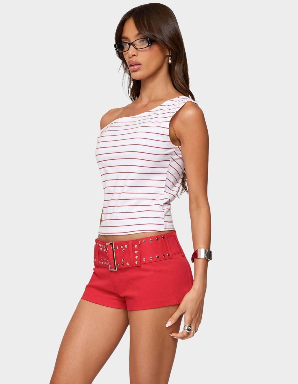 EDIKTED Keryn Striped Asymmetric Top - RED Product Image