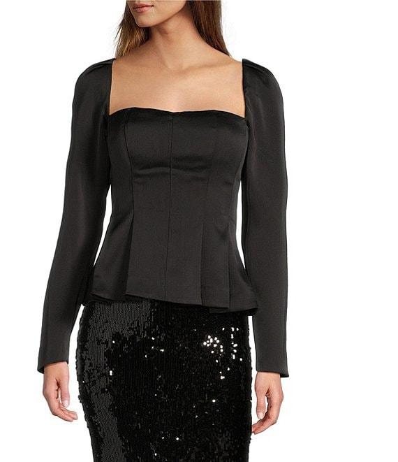 Antonio Melani Jaylani Crepe Square Neck Long Sleeve Peplum Blouse Product Image