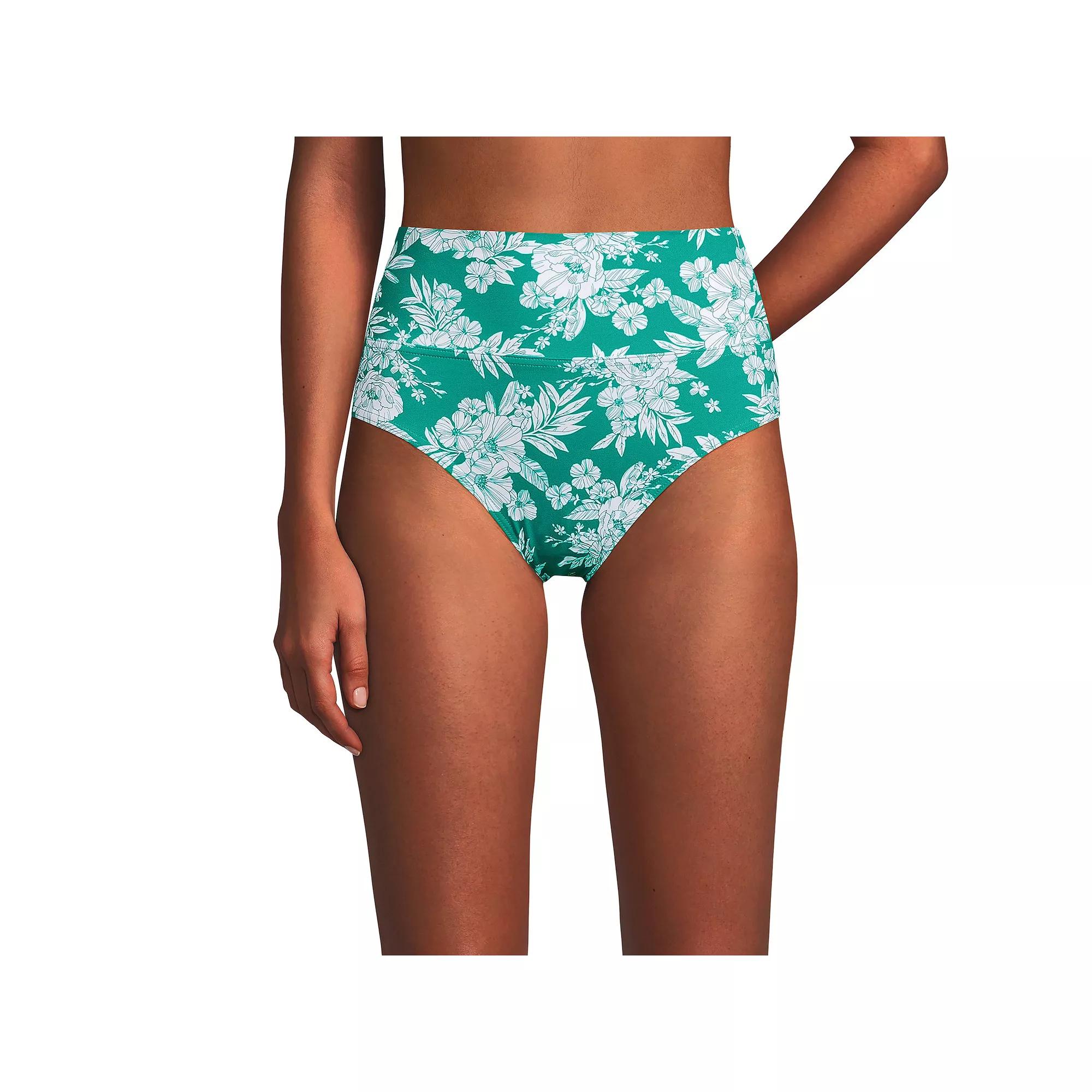 Womens Lands End Chlorine Resistant Fold Over High Waisted Bikini Bottoms Green White Floral Product Image